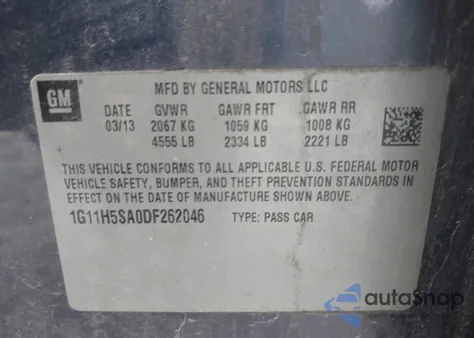 2013 Chevrolet Malibu 1Lz from USA, damaged, VIN 1G11H5SA0DF262046